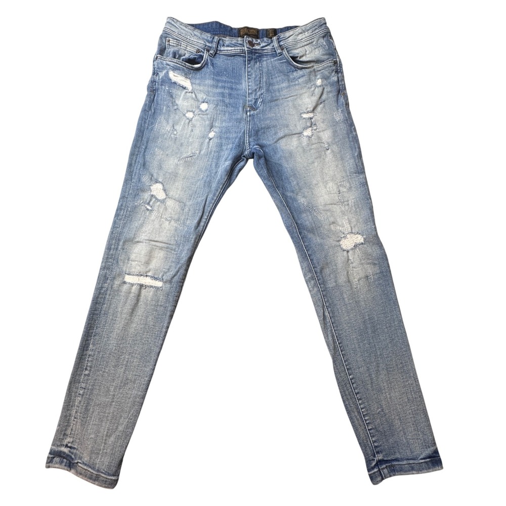Zara Jeans Mens 32x28 Blue Original Vintage Distressed Slim Fit‎ Ripped Denim